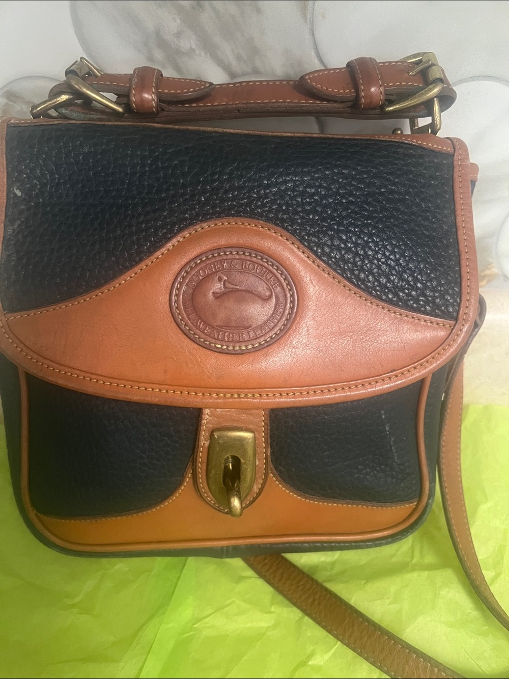 Leather Two-Tone Crossbody Bag in Black and Tan Dooney Bourke